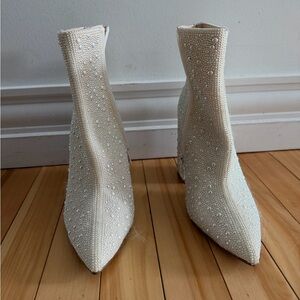Steve Madden White Beaded Heeled Boots
